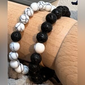 NWOT 2 Lava Rock Black and White stone Beaded Bracelets
